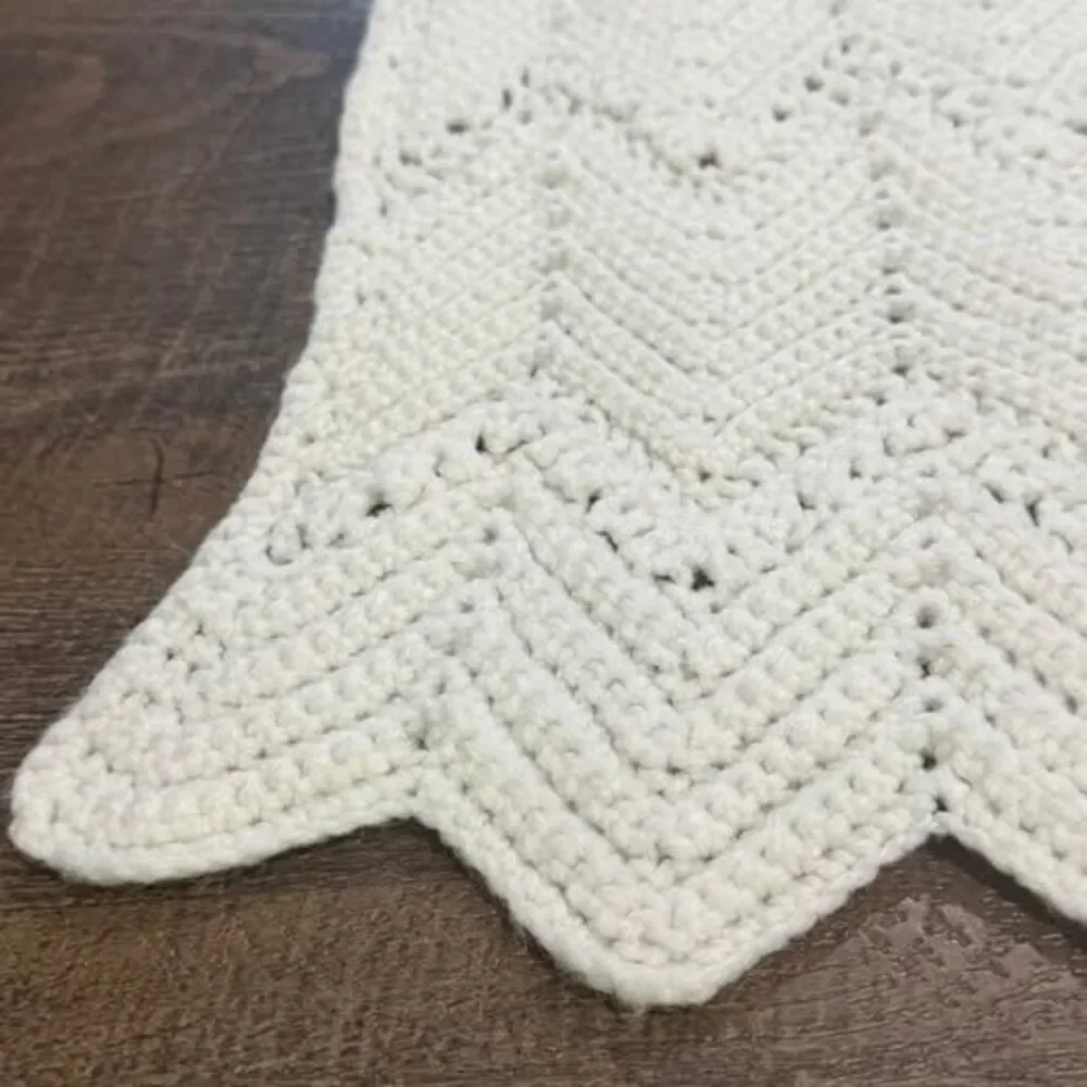 White Hand-Crocheted Chevron Blanket